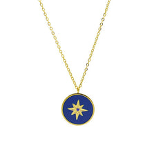 Load image into Gallery viewer, Blue Enamel Ocean Octagonal Compass Pendant Necklace Clavicle Chain Titanium Steel Plated 18K Gold
