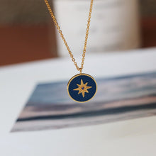 Load image into Gallery viewer, Blue Enamel Ocean Octagonal Compass Pendant Necklace Clavicle Chain Titanium Steel Plated 18K Gold
