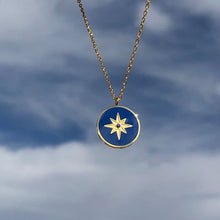 Load image into Gallery viewer, Blue Enamel Ocean Octagonal Compass Pendant Necklace Clavicle Chain Titanium Steel Plated 18K Gold
