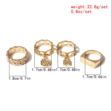 Load image into Gallery viewer, Golden Ages 4Pcs Set Boho Punk Love Lock Flower Rings Set Bijoux Jewelry
