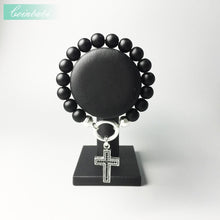 Load image into Gallery viewer, Natural Black Obsidian Beaded With Silver circle Clasp Charm Bracelet
