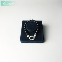 Load image into Gallery viewer, Natural Black Obsidian Beaded With Silver circle Clasp Charm Bracelet
