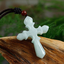 Load image into Gallery viewer, Lokaloca Handcrafted Natural Burma Jade Amulet Cross Pendant Necklace
