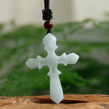 Load image into Gallery viewer, Lokaloca Handcrafted Natural Burma Jade Amulet Cross Pendant Necklace
