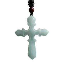 Load image into Gallery viewer, Lokaloca Handcrafted Natural Burma Jade Amulet Cross Pendant Necklace
