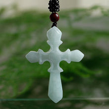 Load image into Gallery viewer, Lokaloca Handcrafted Natural Burma Jade Amulet Cross Pendant Necklace
