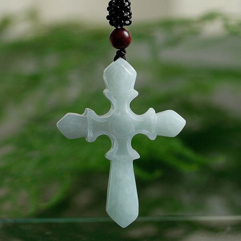 Lokaloca Handcrafted Natural Burma Jade Amulet Cross Pendant Necklace