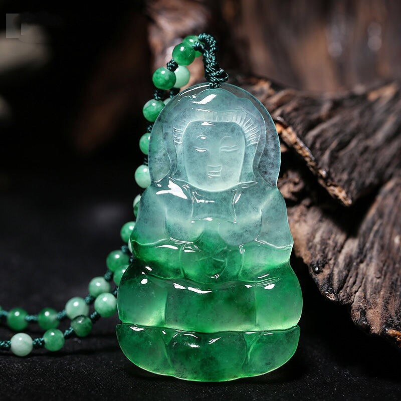 Lokaloca Handcrafted Natural Jade Avalokitesvara Bodhisattva Pendant Necklace