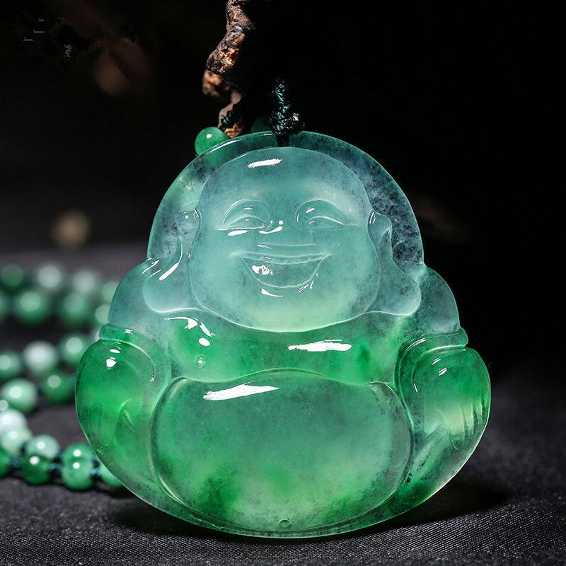 Lokaloca Handcrafted Natural Jade Maitreya Buddha Pendant Necklace