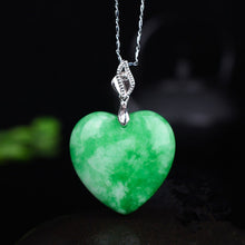 Load image into Gallery viewer, Handcrafted Natural Green Jade Heart Pendant Necklace
