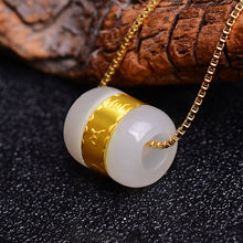 Load image into Gallery viewer, Handcrafted Gold Inlaid Natural Nephrite Jade Amulet Pendant Necklace
