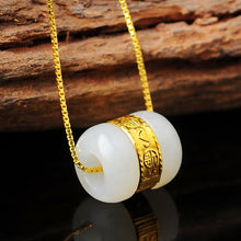 Load image into Gallery viewer, Handcrafted Gold Inlaid Natural Nephrite Jade Amulet Pendant Necklace
