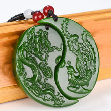 Load image into Gallery viewer, Natural Green Jade Dragon Phoenix Pendant Jewelry Lucky Auspicious Amulet
