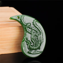 Load image into Gallery viewer, Natural Green Jade Dragon Phoenix Pendant Jewelry Lucky Auspicious Amulet
