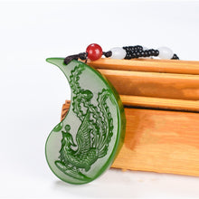 Load image into Gallery viewer, Natural Green Jade Dragon Phoenix Pendant Jewelry Lucky Auspicious Amulet
