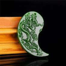 Load image into Gallery viewer, Natural Green Jade Dragon Phoenix Pendant Jewelry Lucky Auspicious Amulet
