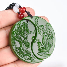 Load image into Gallery viewer, Natural Green Jade Dragon Phoenix Pendant Jewelry Lucky Auspicious Amulet
