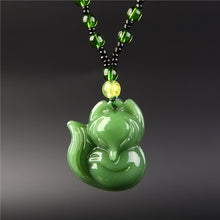 Load image into Gallery viewer, Lokaloca Handcrafted Natural Green Jade Little Fox Pendant Necklace
