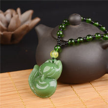 Load image into Gallery viewer, Lokaloca Handcrafted Natural Green Jade Little Fox Pendant Necklace
