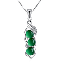 Load image into Gallery viewer, Lokaloca Natural Green Jade Chalcedony Lucky Peas Pendant 925 Silver Jewelry Necklace
