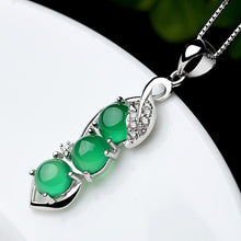 Load image into Gallery viewer, Lokaloca Natural Green Jade Chalcedony Lucky Peas Pendant 925 Silver Jewelry Necklace
