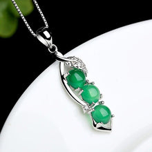 Load image into Gallery viewer, Lokaloca Natural Green Jade Chalcedony Lucky Peas Pendant 925 Silver Jewelry Necklace
