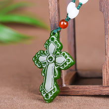 Load image into Gallery viewer, Natural Green Jade Cross Pendant Necklace Hand-carved Charm Jadeite Jewelry
