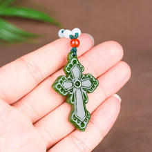 Load image into Gallery viewer, Natural Green Jade Cross Pendant Necklace Hand-carved Charm Jadeite Jewelry
