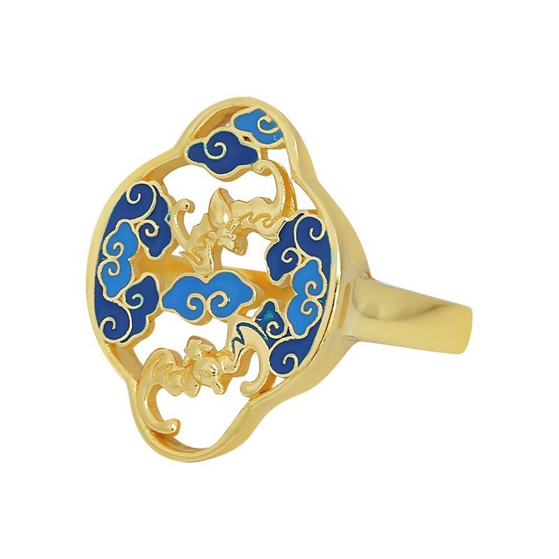 Cloisonne Enamel Gilt Gold Opening Adjustable Ring Classical Accessories Original Design