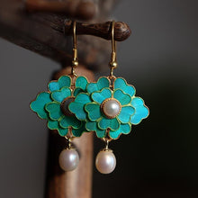 Load image into Gallery viewer, Cloisonne Pearl Enamel Porcelain Earrings Flower Vintage Retro Palace Exquisite Unique Charm Women&#39;s Brand Jewelry
