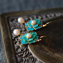 Load image into Gallery viewer, Cloisonne Pearl Enamel Porcelain Earrings Flower Vintage Retro Palace Exquisite Unique Charm Women&#39;s Brand Jewelry
