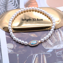 Load image into Gallery viewer, Colorful Oval Rhinestone Charm Pearl Beaded Choker Necklace
