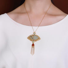 Load image into Gallery viewer, Creative Silver Inlaid Gilt Golden Fine Jade Boho Vintage Style Classical Tassel Necklace Pendant Elegant Lady Jewelry
