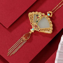 Load image into Gallery viewer, Creative Silver Inlaid Gilt Golden Fine Jade Boho Vintage Style Classical Tassel Necklace Pendant Elegant Lady Jewelry
