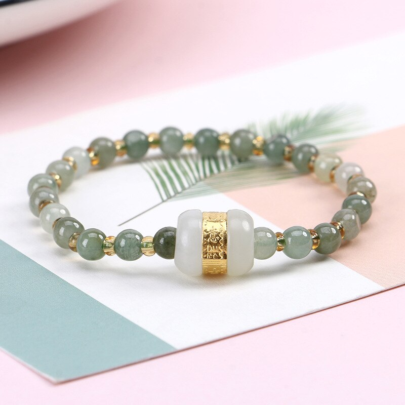 Lokaloca Handcrafted Natural Gradient Hetian Jade Beaded Charm Bracelet