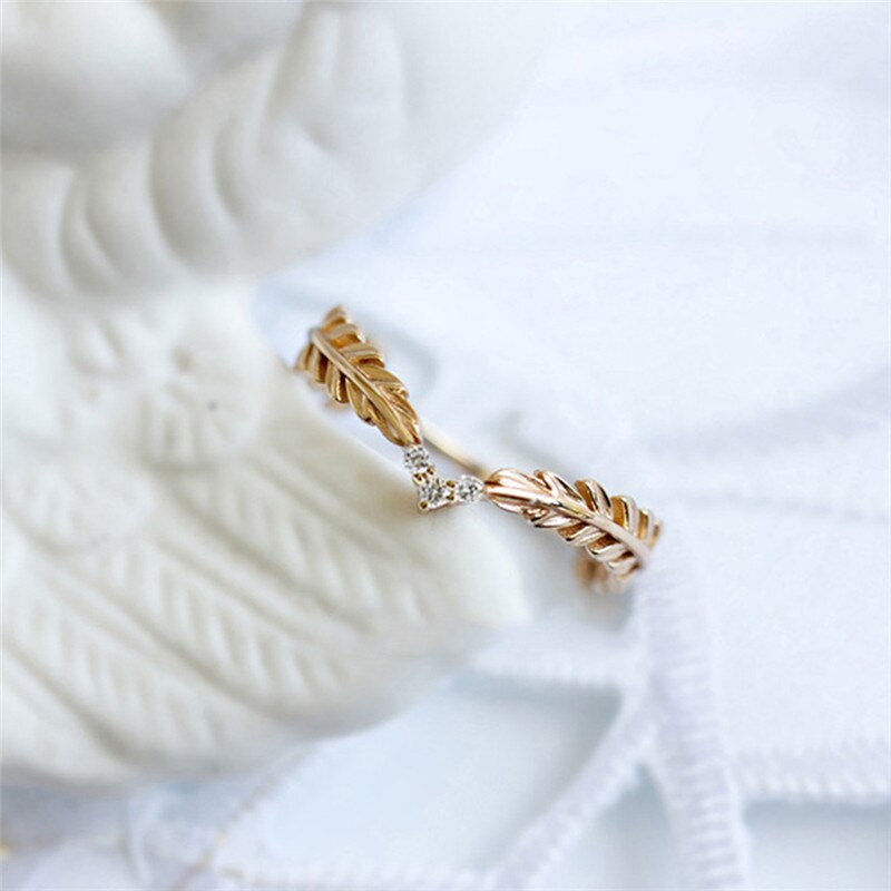 Original Design Cute Thin Ring For Female Gold Filled Wheat Feather Leaf Ring