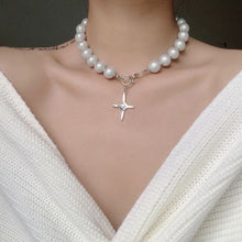 Load image into Gallery viewer, Elegant Pearl Beaded Cross Pendant Choker Necklaces
