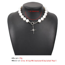 Load image into Gallery viewer, Elegant Pearl Beaded Cross Pendant Choker Necklaces
