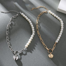 Load image into Gallery viewer, Half Chain Half Pearl Beaded Heart Pendant Choker Necklace
