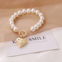 Load image into Gallery viewer, Designer Roman Pearl Beaded Clavicle Chain Heart Pendant Choker Necklaces
