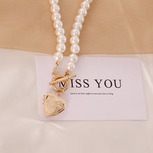 Load image into Gallery viewer, Designer Roman Pearl Beaded Clavicle Chain Heart Pendant Choker Necklaces
