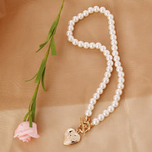 Load image into Gallery viewer, Designer Roman Pearl Beaded Clavicle Chain Heart Pendant Choker Necklaces
