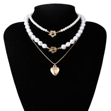 Load image into Gallery viewer, Designer Multi Layered pearl Beaded Heard Flower Pendant Choker Necklaces
