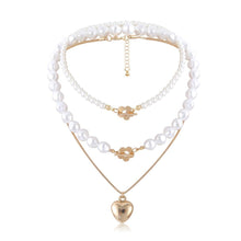 Load image into Gallery viewer, Designer Multi Layered pearl Beaded Heard Flower Pendant Choker Necklaces
