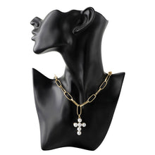 Load image into Gallery viewer, Tranquillity Multilayer Half Chain Half Pear Beaded Queen Coin Cross Pendant Choker Necklace
