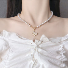 Load image into Gallery viewer, Mellifluous Pearl Beaded Toggle Clasp Butterfly Pendant Choker Necklace
