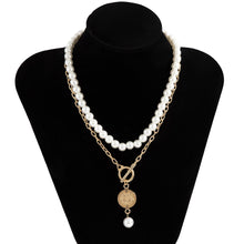 Load image into Gallery viewer, Limerence Multilayer Pearl Beaded Toggle Clasp Coin Pendant Choker Necklace
