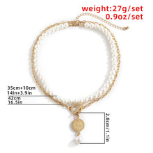 Load image into Gallery viewer, Limerence Multilayer Pearl Beaded Toggle Clasp Coin Pendant Choker Necklace
