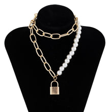 Load image into Gallery viewer, Ineffable Multilayer Half Chain Half Pearls Beede Padlock Pendant Necklace
