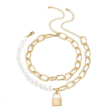 Load image into Gallery viewer, Ineffable Multilayer Half Chain Half Pearls Beede Padlock Pendant Necklace
